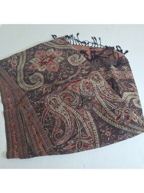 Vintage Shmina Paisley Scarf With Fringes 45% Silk 55% Pashima Elegant Wrap Fall